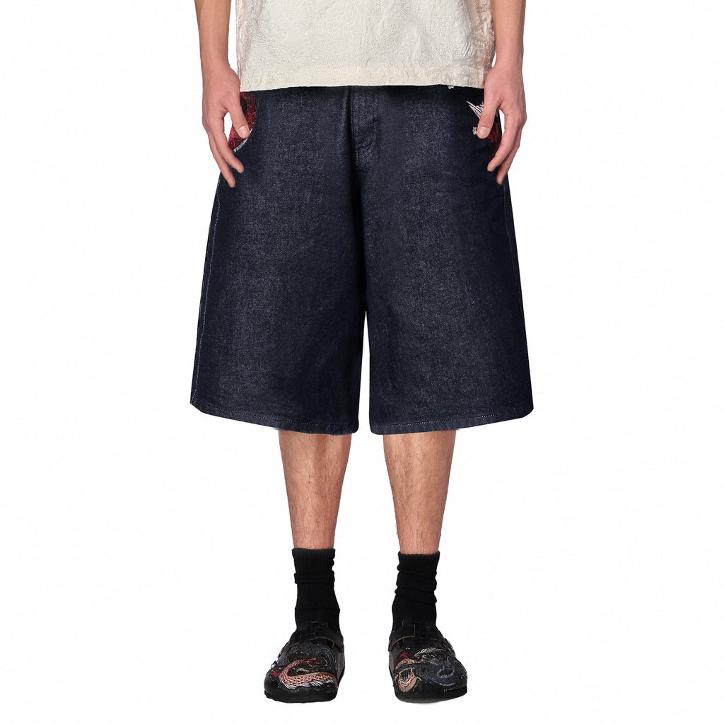 "yakuza" indigo raw Jorts 01