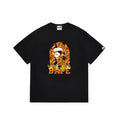 BAPE Style Flame & Logo Ape Head Short-Sleeve Tee - Black