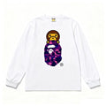 BAPE Style Baby Milo Peeking on Camo Ape Head Long-Sleeve Tee - White/Purple