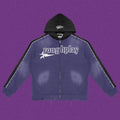 Roughplay Straight Logo Track Zip-Up Hoodie - Deep Blue/Black