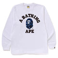BAPE Style Collegiate Arc Logo & Camo Ape Head Long-Sleeve Tee - White/Blue