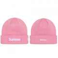 Supreme / New Era Pink Box Logo Beanie with World Famous Embroidery