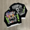 Roughplay Flaming Skull Graphic Heavyweight Long-Sleeve Tee - Black/Neon Green