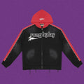 Roughplay Straight Logo Track Zip-Up Hoodie - Black/Red