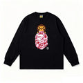 BAPE Style Baby Milo Peeking on Camo Ape Head Long-Sleeve Tee - Black/Pink